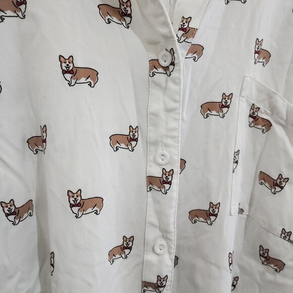Torrid Plus Size White Corgi Print Stretch Challis Button-Front Shirt Size 3X - Picture 6 of 13